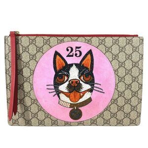 GUCCI Clutch Bag Bosco Applique 506280 GG Supreme Canvas Beige